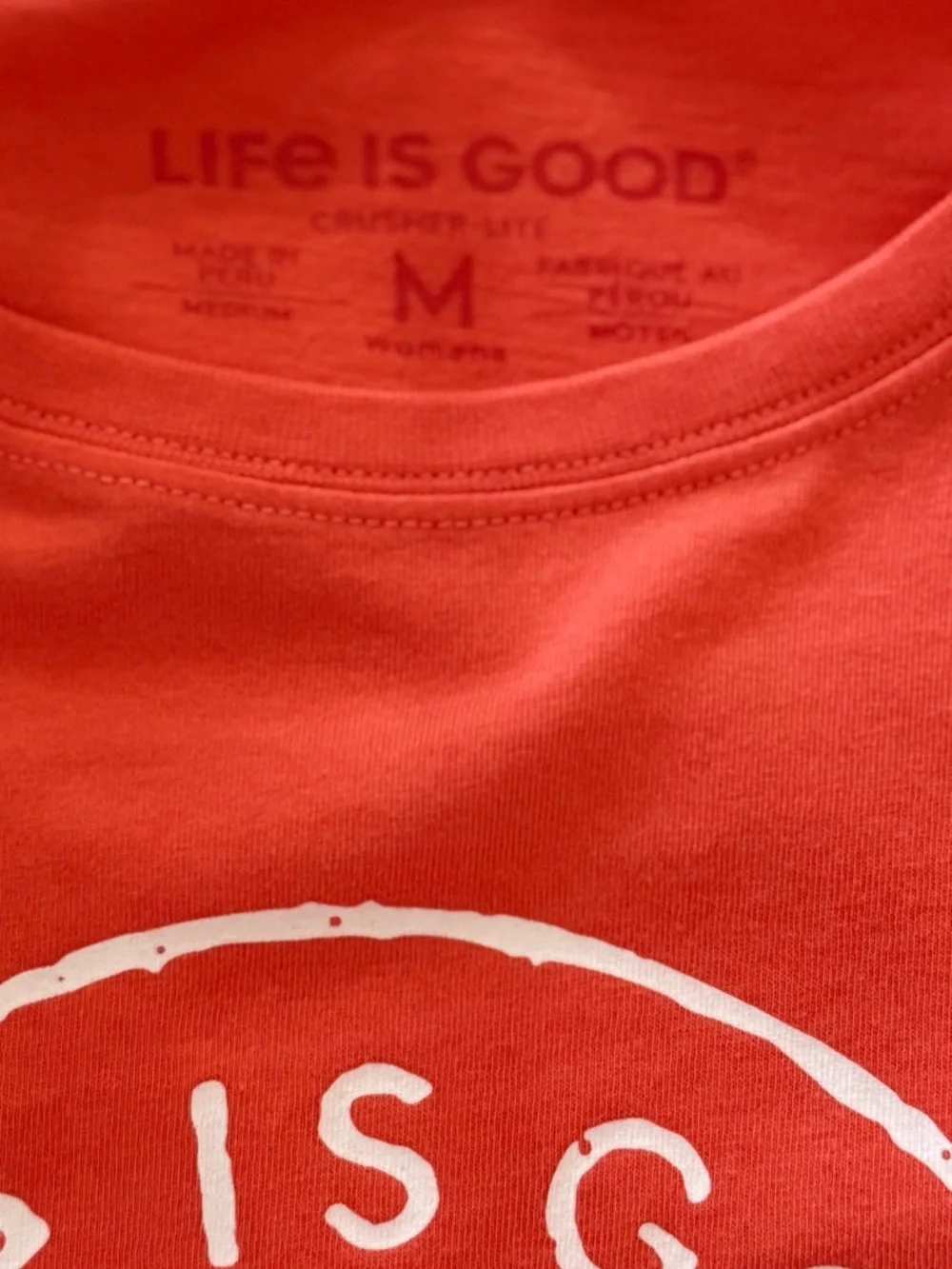 Life Is Good Coral Short Sleeve Tee with Script Patch - Picture 3 of 6